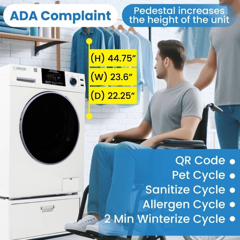 Lavadora-secadora todo en uno con SECADO POR VENTILACIÓN 30% MÁS RÁPIDO que el de condensación, 15 lb, 110 V + pedestal
