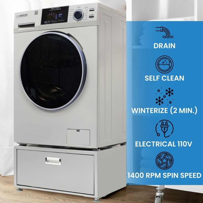 Lavadora-secadora todo en uno con SECADO POR VENTILACIÓN 30% MÁS RÁPIDO que el de condensación, 15 lb, 110 V + pedestal