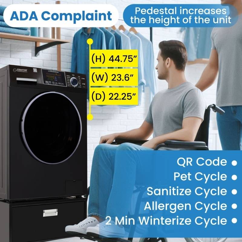 Lavadora-secadora todo en uno con SECADO POR VENTILACIÓN 30% MÁS RÁPIDO que el de condensación, 15 lb, 110 V + pedestal
