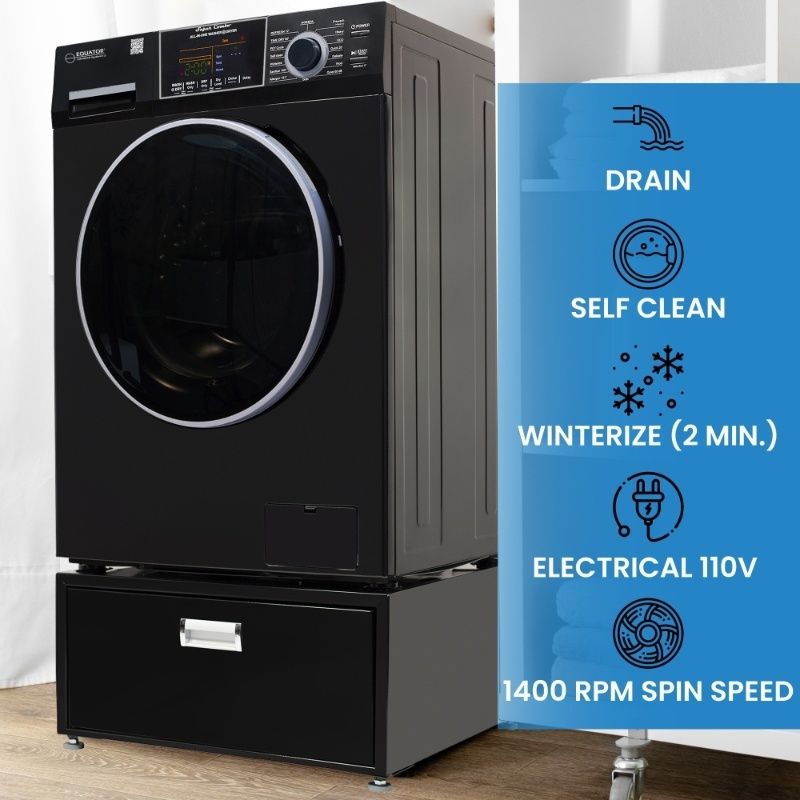 Lavadora-secadora todo en uno con SECADO POR VENTILACIÓN 30% MÁS RÁPIDO que el de condensación, 15 lb, 110 V + pedestal