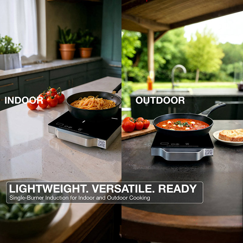 Placa de inducción portátil Equator de 11 pulgadas con un quemador, mango de aluminio LIGHT, 110V
