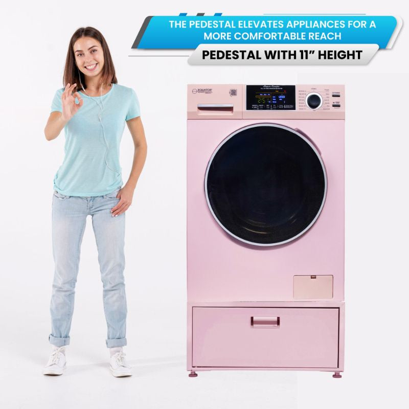 Lavadora secadora todo en uno CONVERTIBLE PET Ciclo de higienización 1.62 pies cúbicos/15 libras 1400 RPM + Pedestal