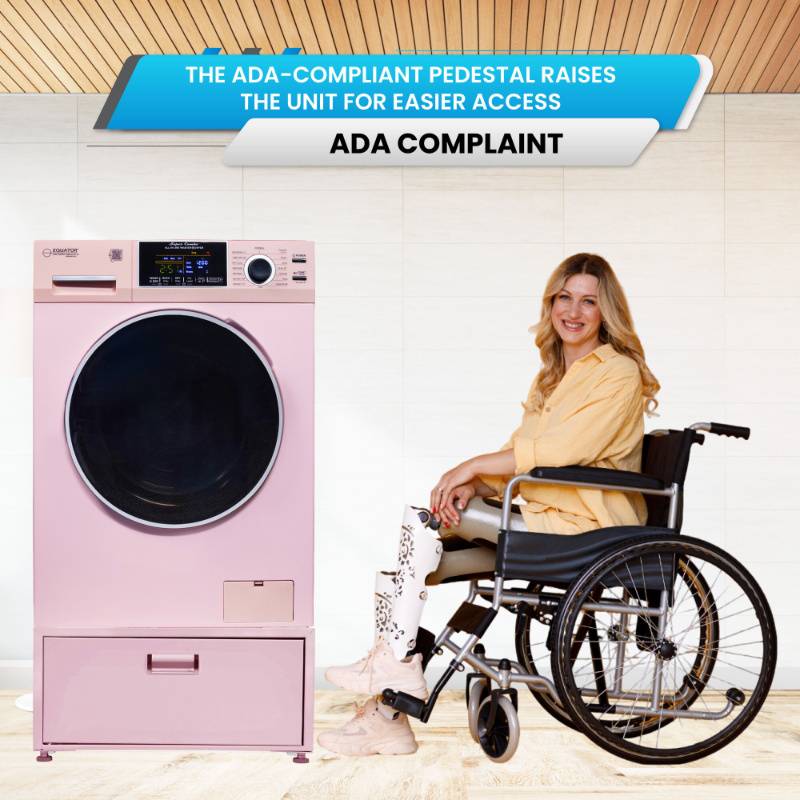 Lavadora secadora todo en uno CONVERTIBLE PET Ciclo de higienización 1.62 pies cúbicos/15 libras 1400 RPM + Pedestal
