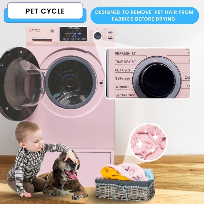 Lavadora secadora todo en uno CONVERTIBLE PET Ciclo de higienización 1.62 pies cúbicos/15 libras 1400 RPM + Pedestal