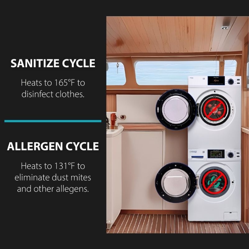 MARINE ANTI CORROSION Stackable Compact Washer 1.6cf+Sensor Dryer 3.1cf 110V