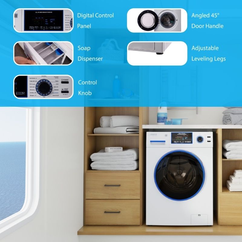 Original Marine Combo Washer Dryer ANTI CORROSION 1.62 cf/15 lbs 1400 RPM Salt Wash 110V