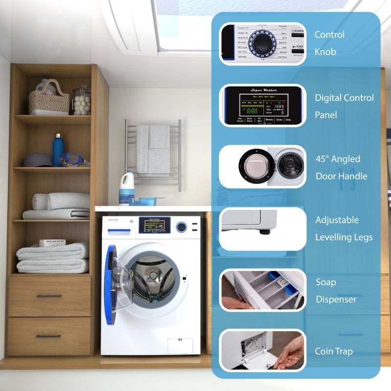 Lave-linge marin ANTIROUILLE 1,62 pi³/15 lb, 1400 tr/min, cycle sel, désinfection, 110 V