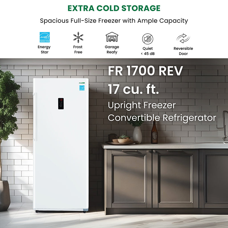 Congelador vertical Conserv de 17 pies cúbicos, CONVERTIBLE A REFRIGERADOR, apto para garaje, certificado Energy Star, 28 pulgadas de ancho, 110 V
