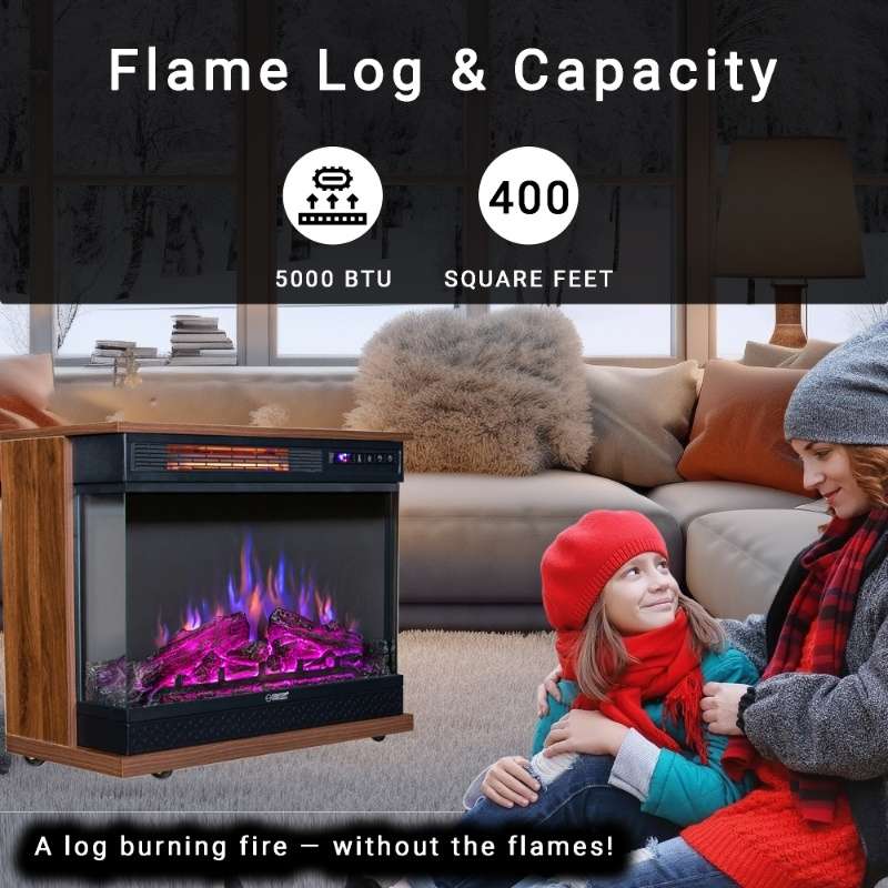 Chimenea portátil independiente Equator de 26 pulgadas, solo calor o LED de 7 colores, control remoto, 110V
