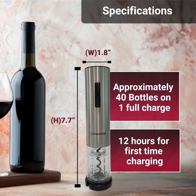 Equator Electric Cordless Wine Opener w/ Charging Base, LED Light + Foil Cutter