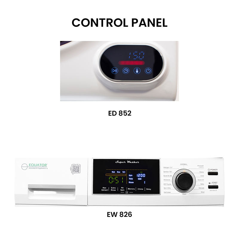 LAVADORA PREMIUM APILABLE 110V EW 826 1.62 pies cúbicos 15 libras + SECADORA VENTILADA DIGI ED 852 3.5 pies cúbicos