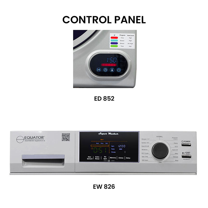 LAVADORA PREMIUM APILABLE 110V EW 826 1.62 pies cúbicos 15 libras + SECADORA VENTILADA DIGI ED 852 3.5 pies cúbicos