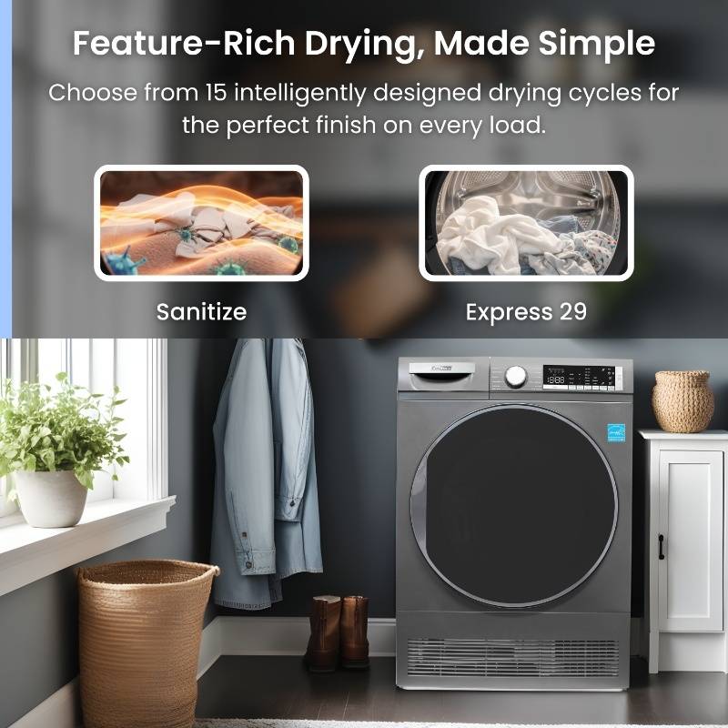 Sèche-linge à condensation/sans évacuation ConServ 4cf, assainissement, affichage LED, porte réversible, 220V, EStar (reconditionné)