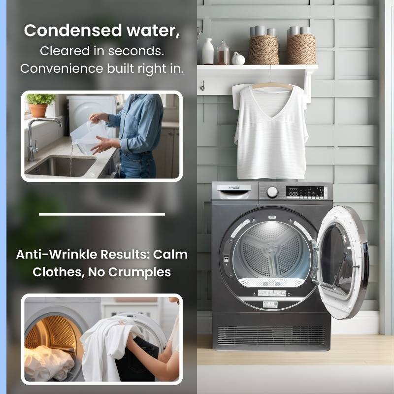 Sèche-linge à condensation/sans évacuation ConServ 4cf, assainissement, affichage LED, porte réversible, 220V, EStar (reconditionné)