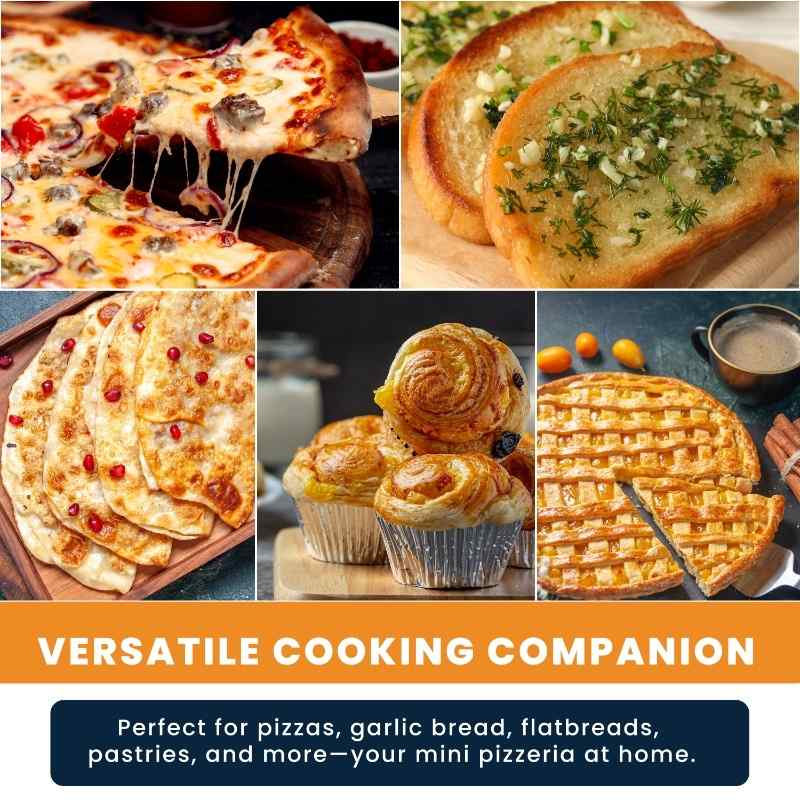 Horno para pizza Equator de 0.5 pies cúbicos para interiores/exteriores con piedra para hornear auténtica – Cocina pizzas de 12 pulgadas, 6 modos preestablecidos, ajustes personalizados y juego de accesorios para un verdadero sabor a pizzería en casa