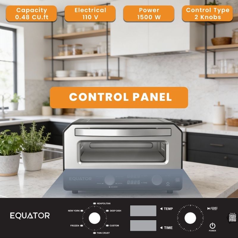 Horno para pizza Equator de 0.5 pies cúbicos para interiores/exteriores con piedra para hornear auténtica – Cocina pizzas de 12 pulgadas, 6 modos preestablecidos, ajustes personalizados y juego de accesorios para un verdadero sabor a pizzería en casa