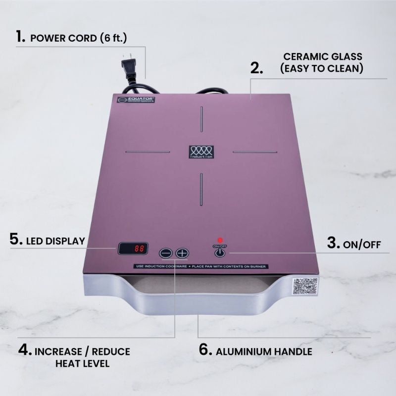 Placa de inducción portátil Equator de 11 pulgadas con un quemador, mango de aluminio LIGHT, 110V