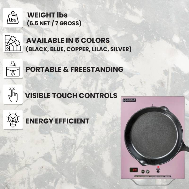 Placa de inducción portátil Equator de 11 pulgadas con un quemador, mango de aluminio LIGHT, 110V