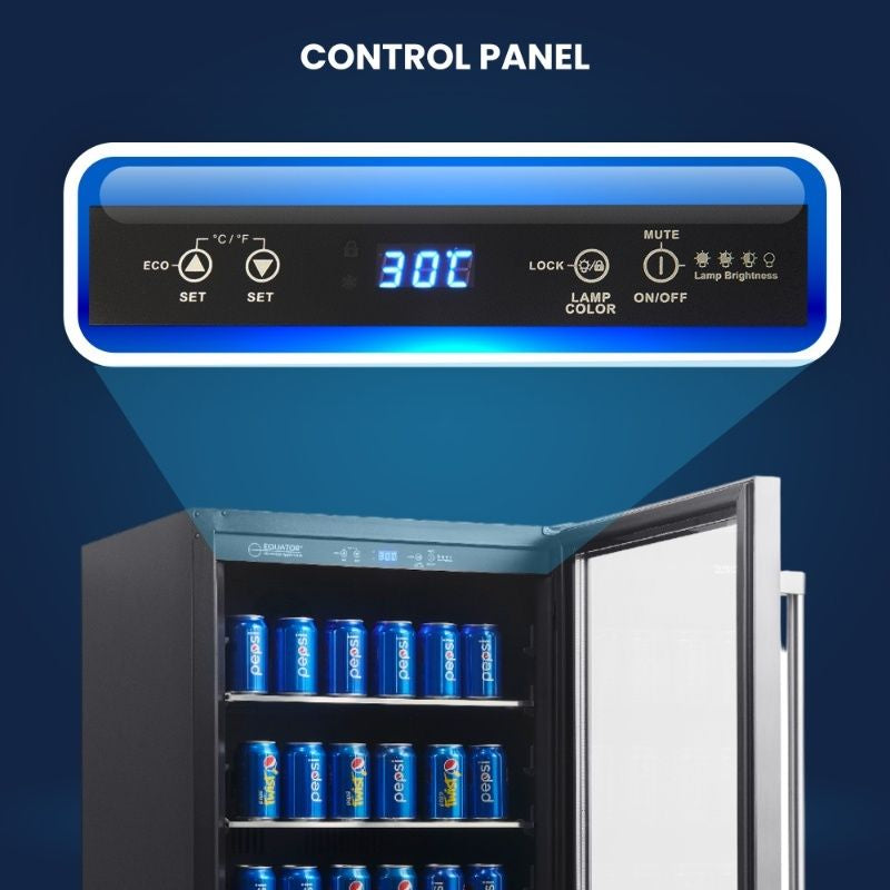 REFRIGERADOR DE BEBIDAS Equator de 24 pulgadas, empotrable/independiente, acero inoxidable, capacidad para 108 latas + 6 botellas, 4.76 pies cúbicos, 110V