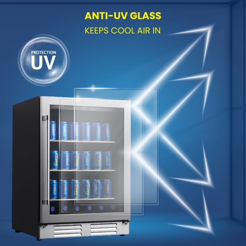 REFRIGERADOR DE BEBIDAS Equator de 24 pulgadas, empotrable/independiente, acero inoxidable, capacidad para 108 latas + 6 botellas, 4.76 pies cúbicos, 110V