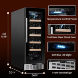 Refrigerador de vinos Equator para 18 botellas, negro, independiente/integrable, LED de 7 colores