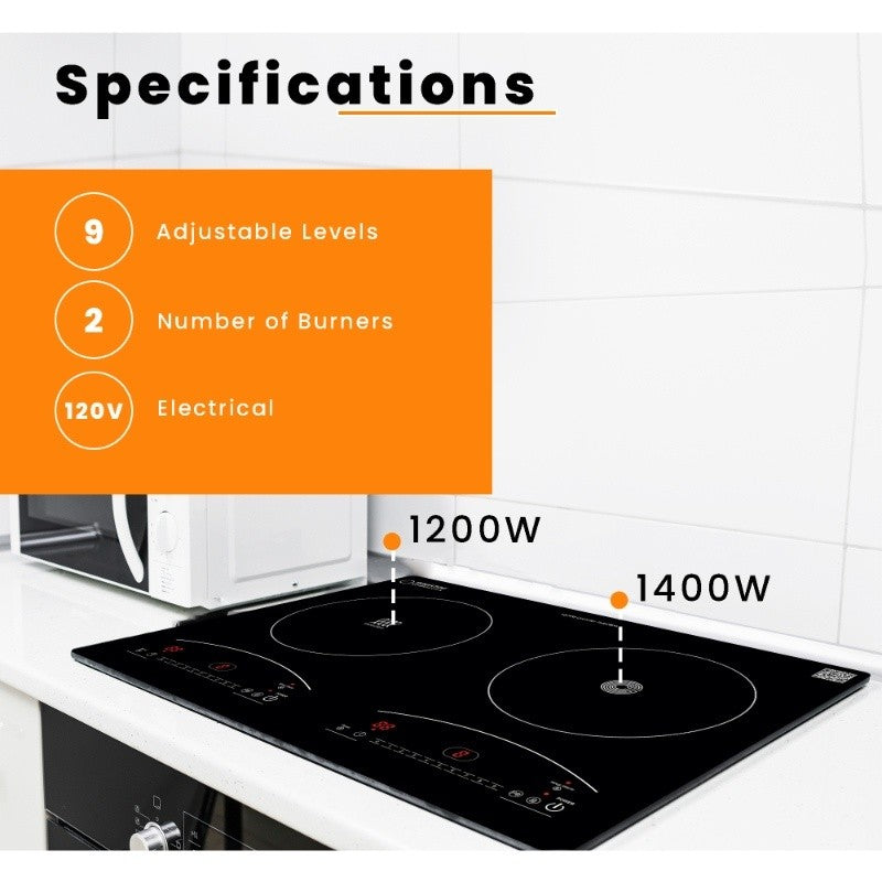 Equator 120V 20 inch 1 Induction and 1 Ceramic Electric Hybrid Cooktop, Black