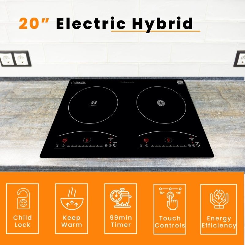 Equator 120V 20 inch 1 Induction and 1 Ceramic Electric Hybrid Cooktop, Black