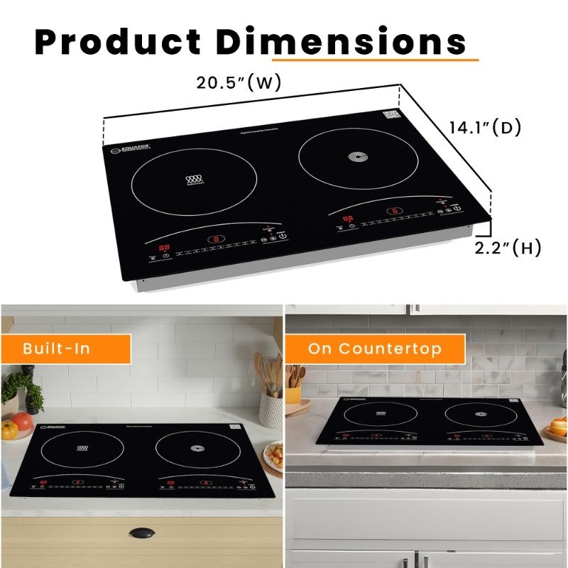 Equator 120V 20 inch 1 Induction and 1 Ceramic Electric Hybrid Cooktop, Black