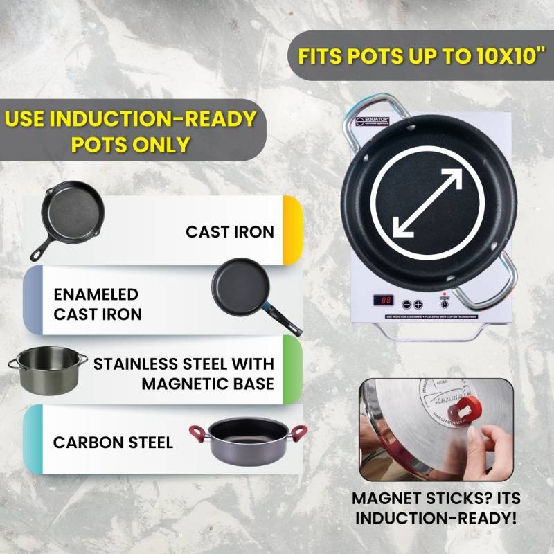 Placa de inducción portátil Equator de 11 pulgadas con un quemador, mango de aluminio LIGHT, 110V