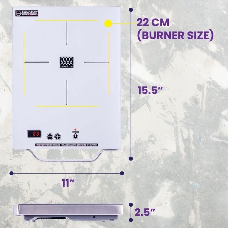 Placa de inducción portátil Equator de 11 pulgadas con un quemador, mango de aluminio LIGHT, 110V