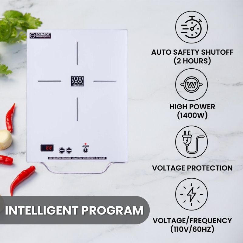 Placa de inducción portátil Equator de 11 pulgadas con un quemador, mango de aluminio LIGHT, 110V