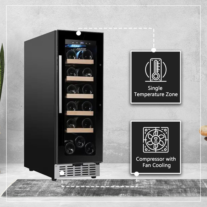 Refrigerador de vinos Equator para 18 botellas, negro, independiente/integrable, LED de 7 colores