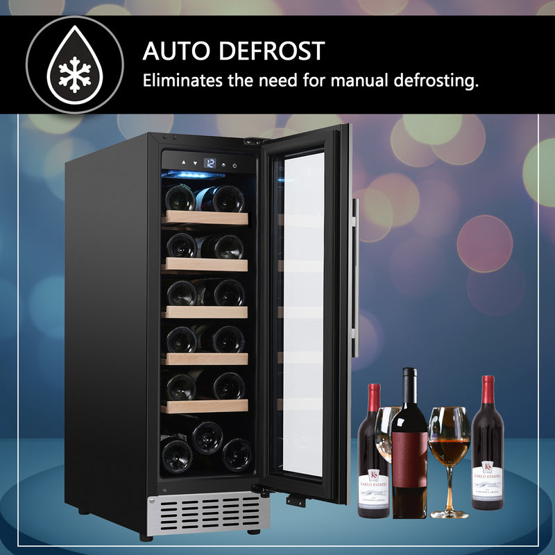 Refrigerador de vinos Equator para 18 botellas, negro, independiente/integrable, LED de 7 colores