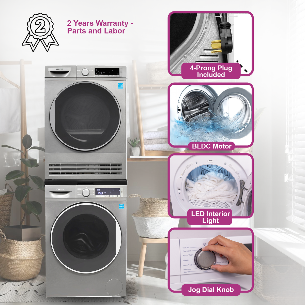 Conserv LUXE Stackable Washer Dryer Set – Compact 110V Washer & 220V Dryer for Apartments