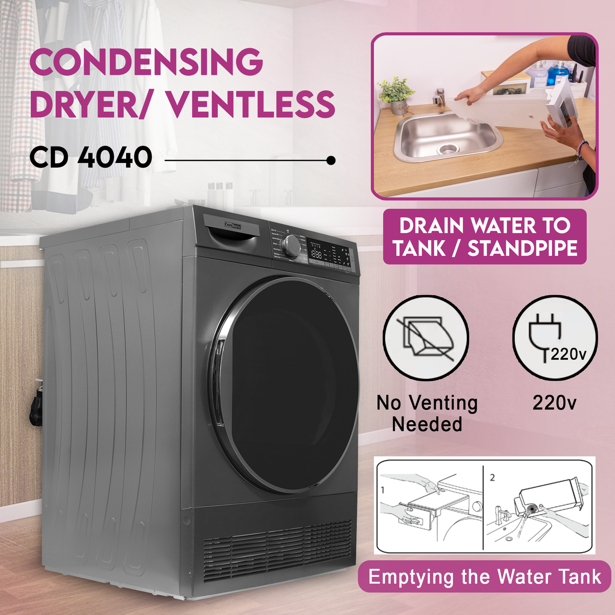Conserv LUXE Stackable Washer Dryer Set – Compact 110V Washer & 220V Dryer for Apartments
