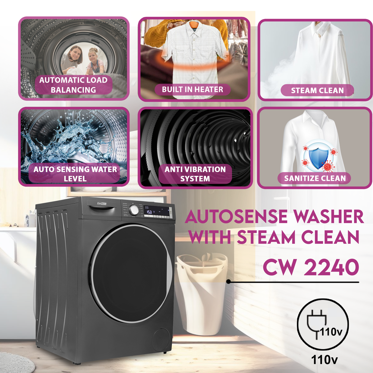 Conserv LUXE Stackable Washer Dryer Set – Compact 110V Washer & 220V Dryer for Apartments