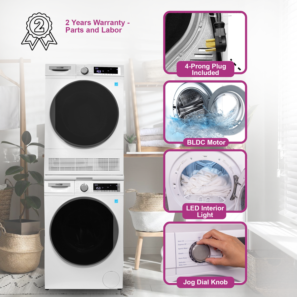 Conserv LUXE Stackable Washer Dryer Set – Compact 110V Washer & 220V Dryer for Apartments