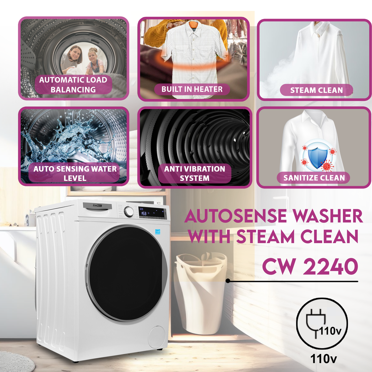 Conserv LUXE Stackable Washer Dryer Set – Compact 110V Washer & 220V Dryer for Apartments