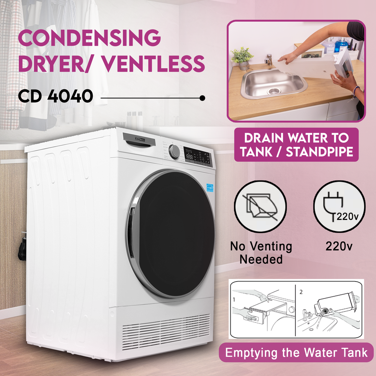 Conserv LUXE Stackable Washer Dryer Set – Compact 110V Washer & 220V Dryer for Apartments