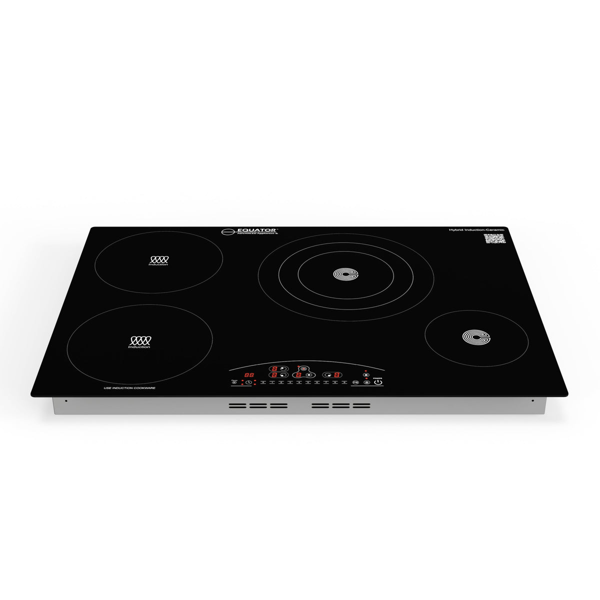 Placa de cocina híbrida eléctrica Equator de 30” – 4 quemadores (2 de inducción + 2 de cerámica), 9 niveles de potencia, 220V