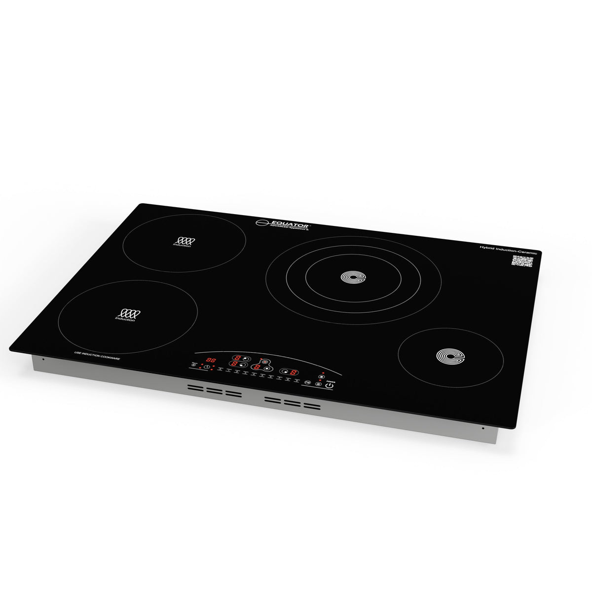 Placa de cocina híbrida eléctrica Equator de 30” – 4 quemadores (2 de inducción + 2 de cerámica), 9 niveles de potencia, 220V