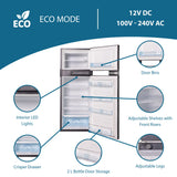 Refrigerador Congelador Conserv 12V/CC de 10 pies cúbicos, acero inoxidable, para RV, BARCO, FUERA DE LA RED, 2 puertas