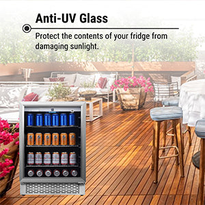 Refrigerador para interiores/exteriores de 4.6 pies cúbicos, IPX4, acero inoxidable, empotrable/independiente, capacidad para 110 latas y 6 botellas