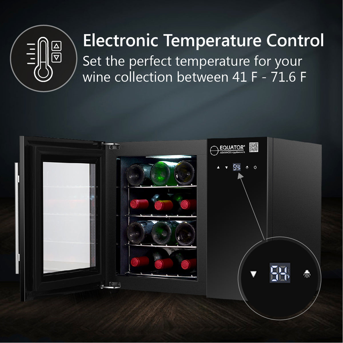 Equator 12 Bottles Countertop Wine Refrigerator Black Touch control 110V