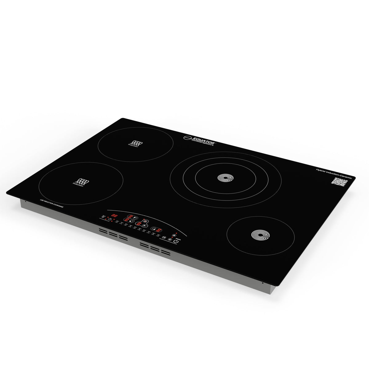 Placa de cocina híbrida eléctrica Equator de 30” – 4 quemadores (2 de inducción + 2 de cerámica), 9 niveles de potencia, 220V