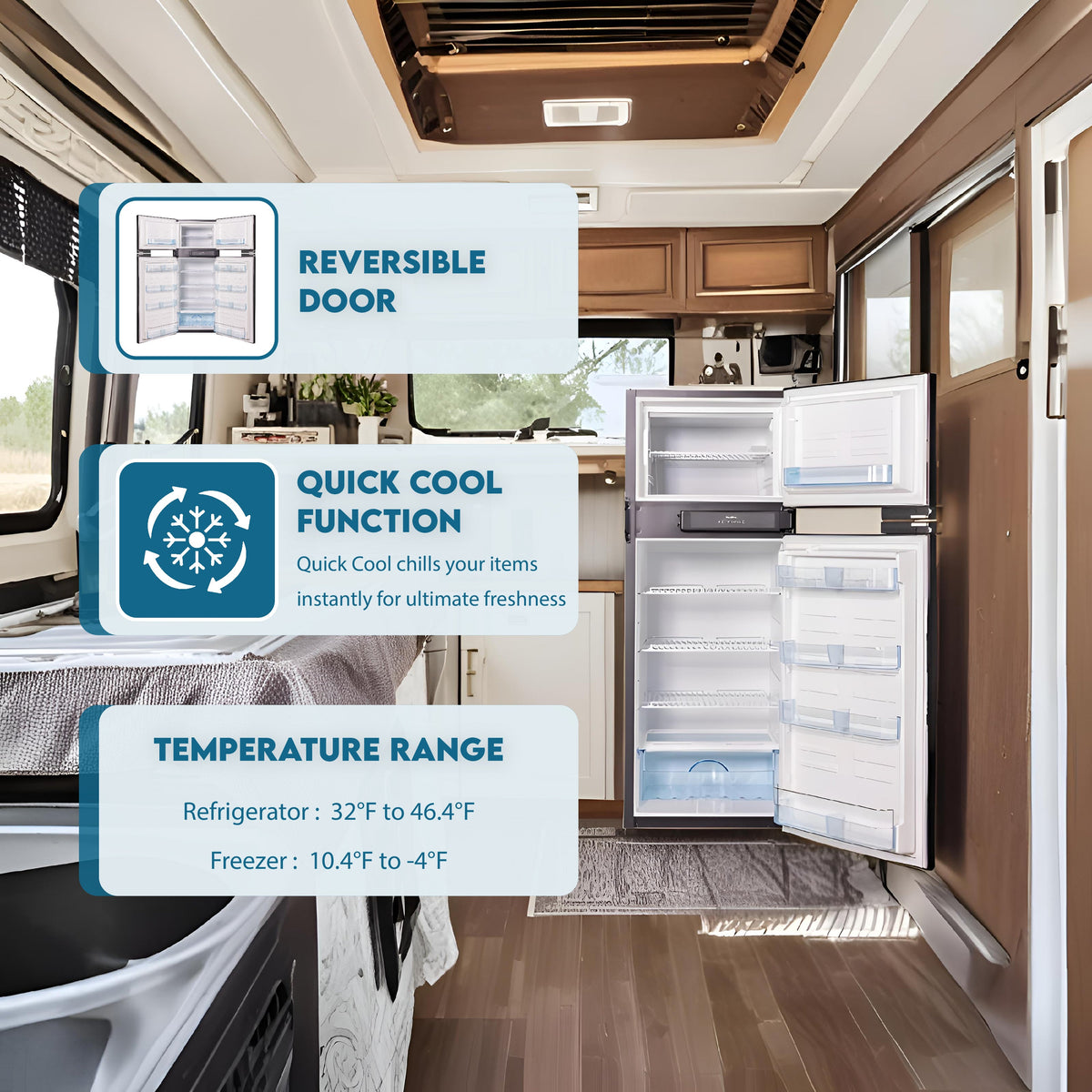 Refrigerador Congelador Conserv 12V/CC de 10 pies cúbicos, acero inoxidable, para RV, BARCO, FUERA DE LA RED, 2 puertas