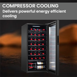 Refrigerador de vinos Equator de 32 botellas, color negro: zona de temperatura única, independiente, enfriamiento por compresor