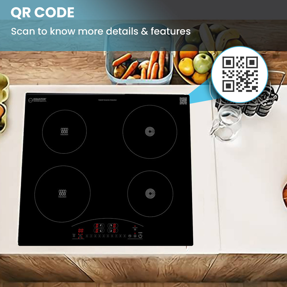 Equator 24 inch Electric Hybrid CERAMIC-INDUCTION 4 Burner Cooktop 9 Power 220V