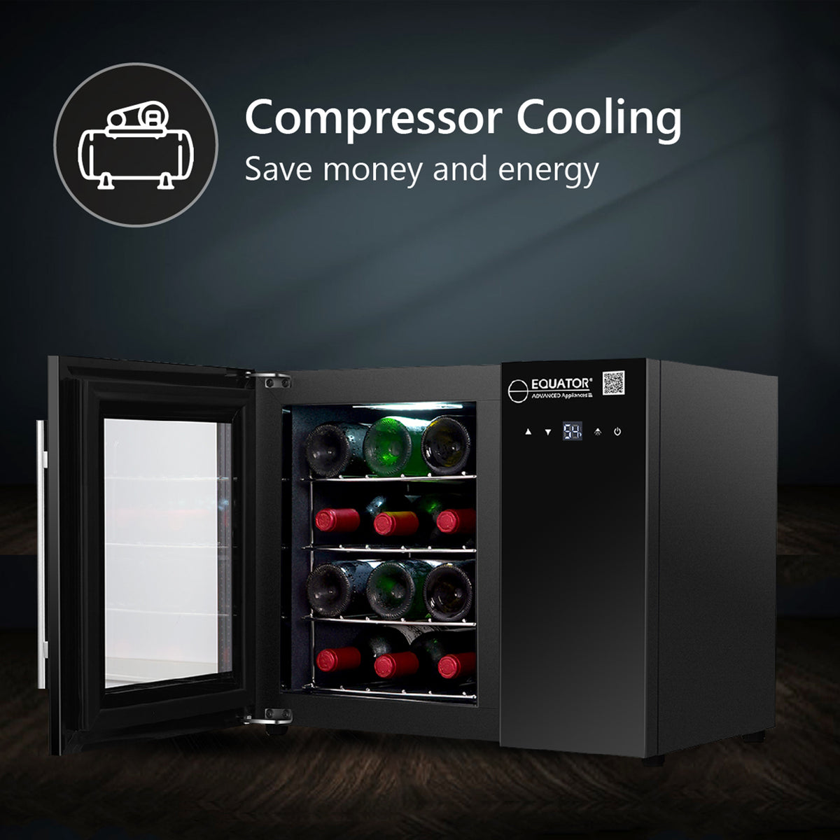 Equator 12 Bottles Countertop Wine Refrigerator Black Touch control 110V