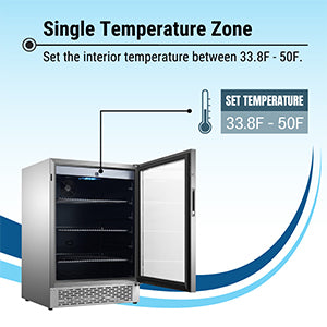Refrigerador para interiores/exteriores de 4.6 pies cúbicos, IPX4, acero inoxidable, empotrable/independiente, capacidad para 110 latas y 6 botellas